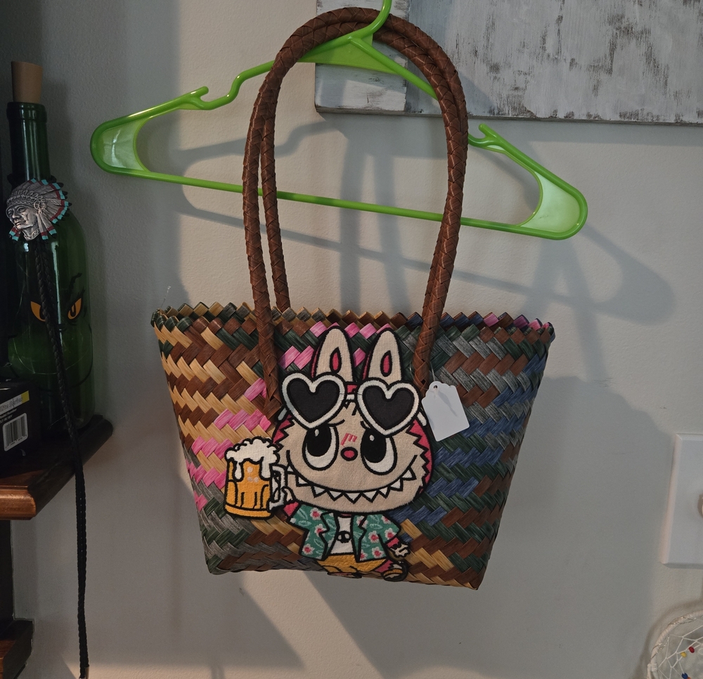 Woven Multi-Color Straw Tote with Patch